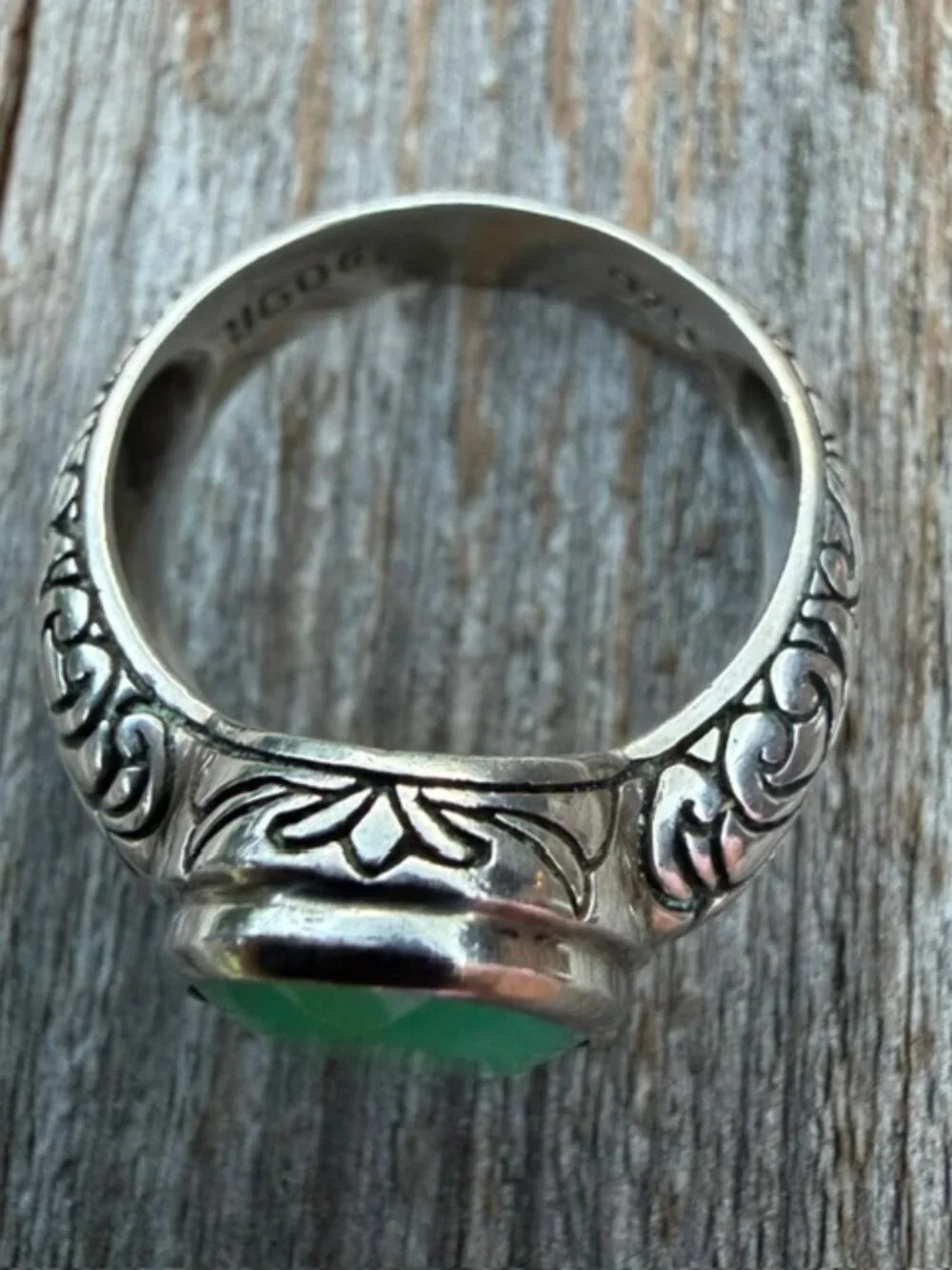 Vintage Sterling Ring Rose Cut Green Chalcedony Janice Girardi Designs Size 10